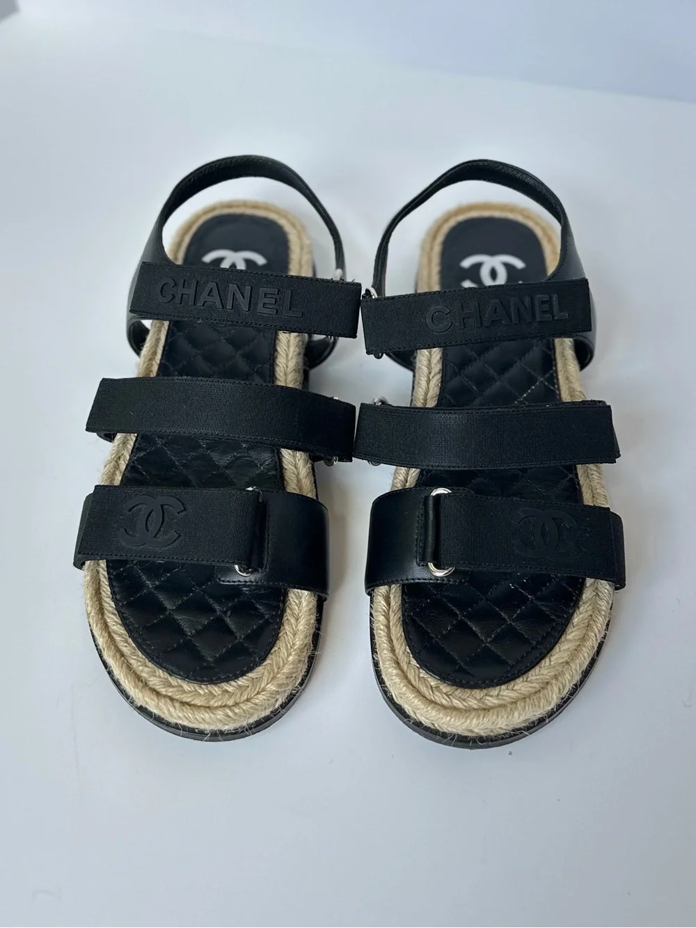 Chanel CC logo black espadrille sandals
